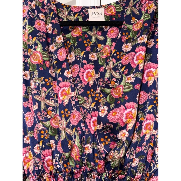 MISA Los Angeles Floral Mini‎ Dress Smocked Ruffle V Neck Short Sleeve XL - Picture 9 of 16